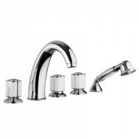 Bongio Fleur Blanc Смеситель на борт ванны (5 отв.) с ручным душем, цвет хром/белый фарфор