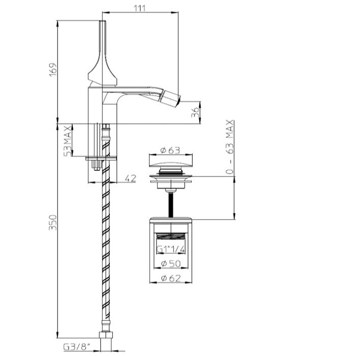 BOSSINI APICE Смеситель для биде на 1 отверстие, однорычажный, с донным клапаном, цвет черный матовый BOSSINI APICE Смеситель для биде на 1 отверстие, однорычажный, с донным клапаном, цвет черный матовый