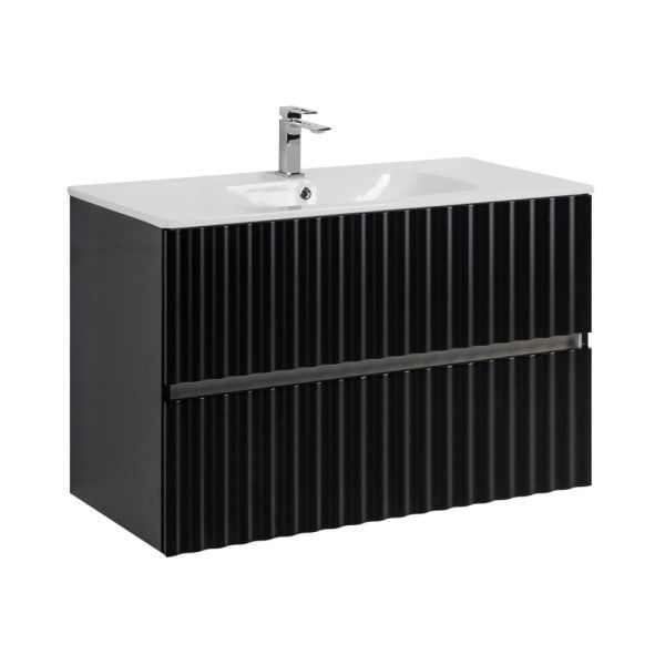 ELEGANT База под раковину подвесная с двумя выкатными ящиками, с LED подсветкой ручек. Чёрный матовый, 870x469x550 AM-ELEGANT-900-2C-SO-NM-LED