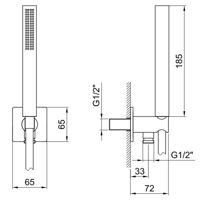 FANTINI MINT Душевой комплект с ручным душем, держателем с подводом воды и шлангом 1500 мм., цвет черный матовый