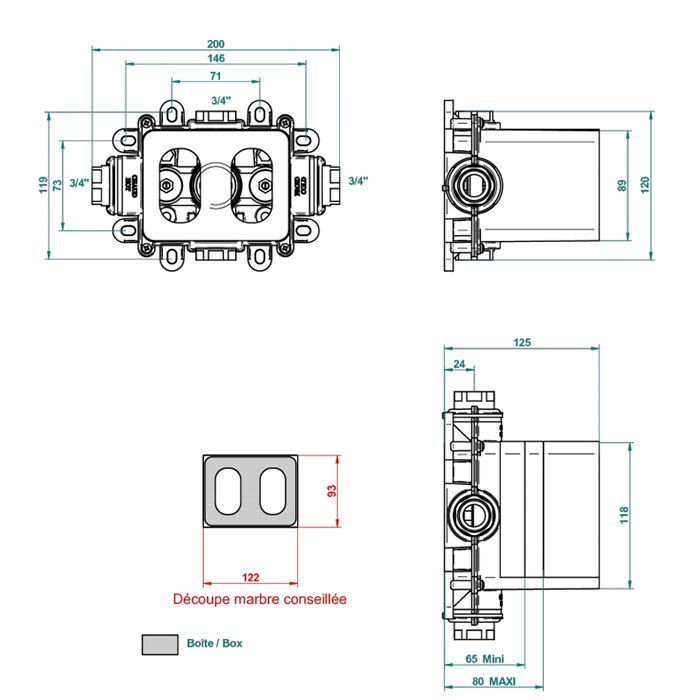 THG General items Встраиваемая часть термостата на 3/4"