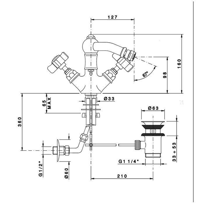 Nicolazzi Dames Anglaises Смеситель для биде на 1 отверстие, поворотный излив: 127мм, цвет: бронза