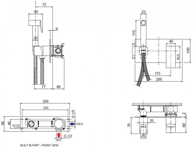 Встраиваемый однорычажный гигиенический смеситель CEZARES UNIKA-DIF