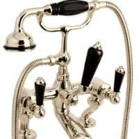 Devon Black Dandy Смеситель для ванны, монтаж на бортик ванны, с лейкой и шлангом, ручки черные цвет: светлое золото