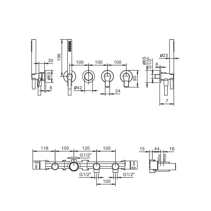 Fantini AL/23 Смеситель для ванны, встраиваемый, на 2 источника, без излива, (наружняя часть), цвет: хром
