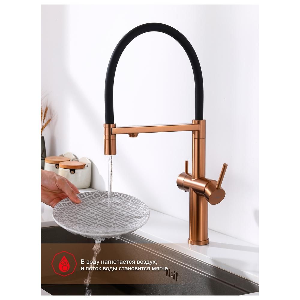 Смеситель для кухни с подключением фильтра Raglo R20.63.33, матовая медь