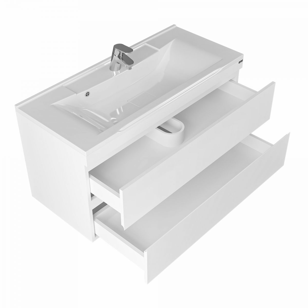 Тумба под раковину Санта Марс 100 см, 700188е, 2 ящика, подвесная, белый ум. Elen 100 литой мрамор)