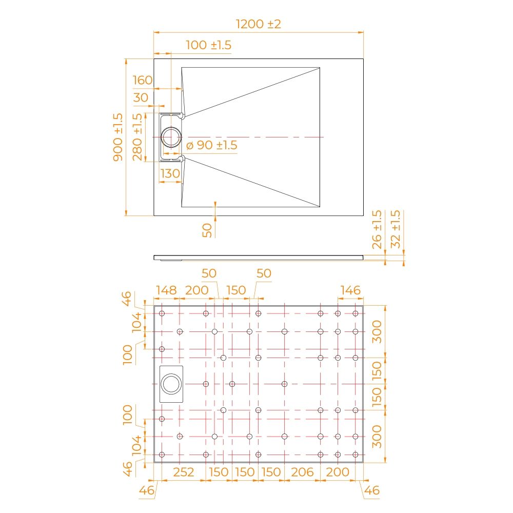 Душевой поддон прямоугольный RGW TUS-B Черный (900x1200)