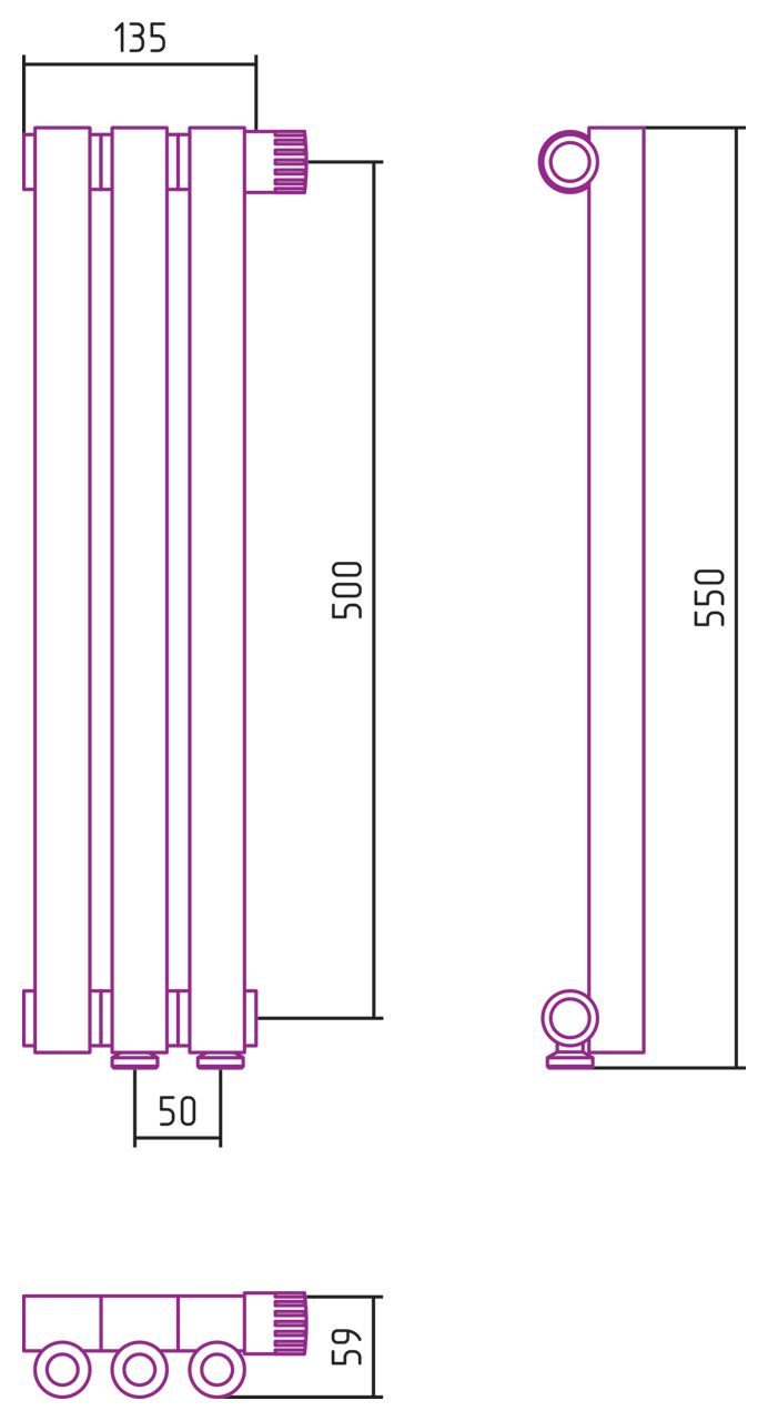 Отопительный радиатор ЭСТЕТ-0 н/ж EU50 правый 500х135 / 3 сек (Шампань)