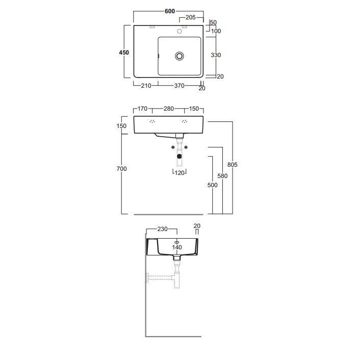 SIMAS Top e lavabi d'arredo раковина накладная/подвесная 60х45 с 1  отв. под смеситель левая ,цвет белый