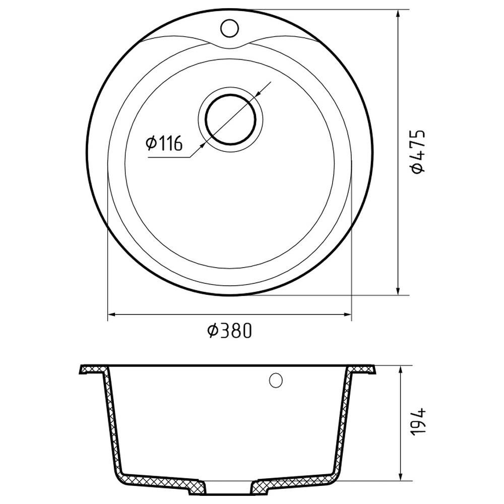Кухонная мойка GranFest RONDO 480, иней, артикул R-480 иней
