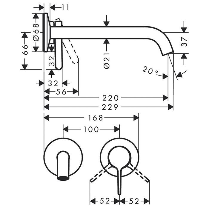 AX One Смеситель для раковины, встраиваемый, излив 220 мм, (внешняя часть), цвет: хром AX One Смеситель для раковины, встраиваемый, излив 220 мм, (внешняя часть), цвет: хром