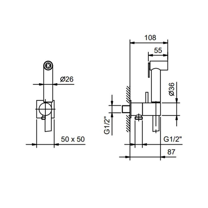 FANTINI Гидроёршик/гигиенический душ с запорным вентилем и шлангом 1200 мм., цвет Matt Gun Metal PVD