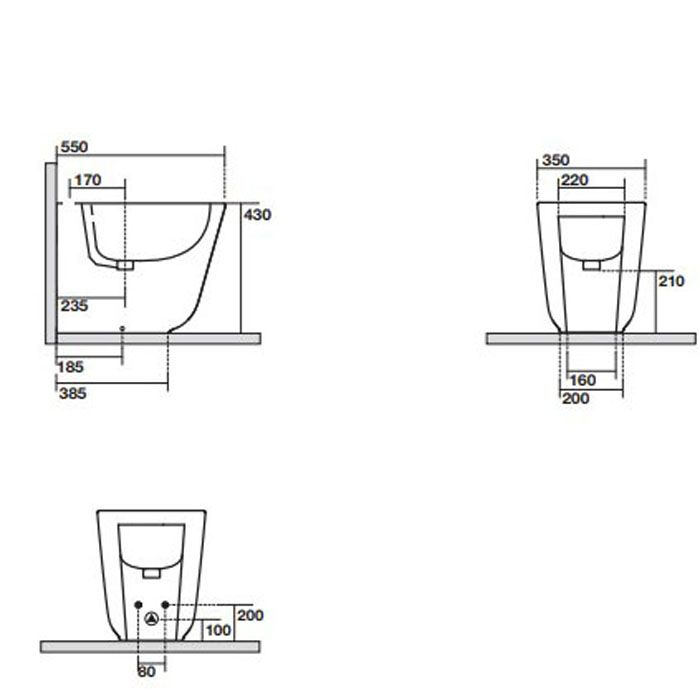 Kerasan Tribeca Биде напольное пристенное 55 см, с 1 отв под смеситель, c креплением WB5N, цвет: черный матовый