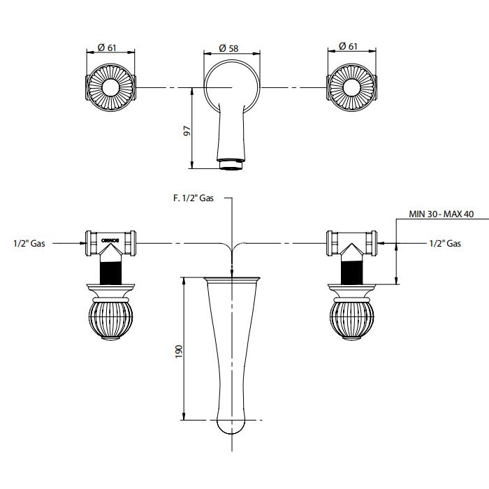 Bongio La Tosca Внутренняя часть для настенного смесителя, артикул 097670000