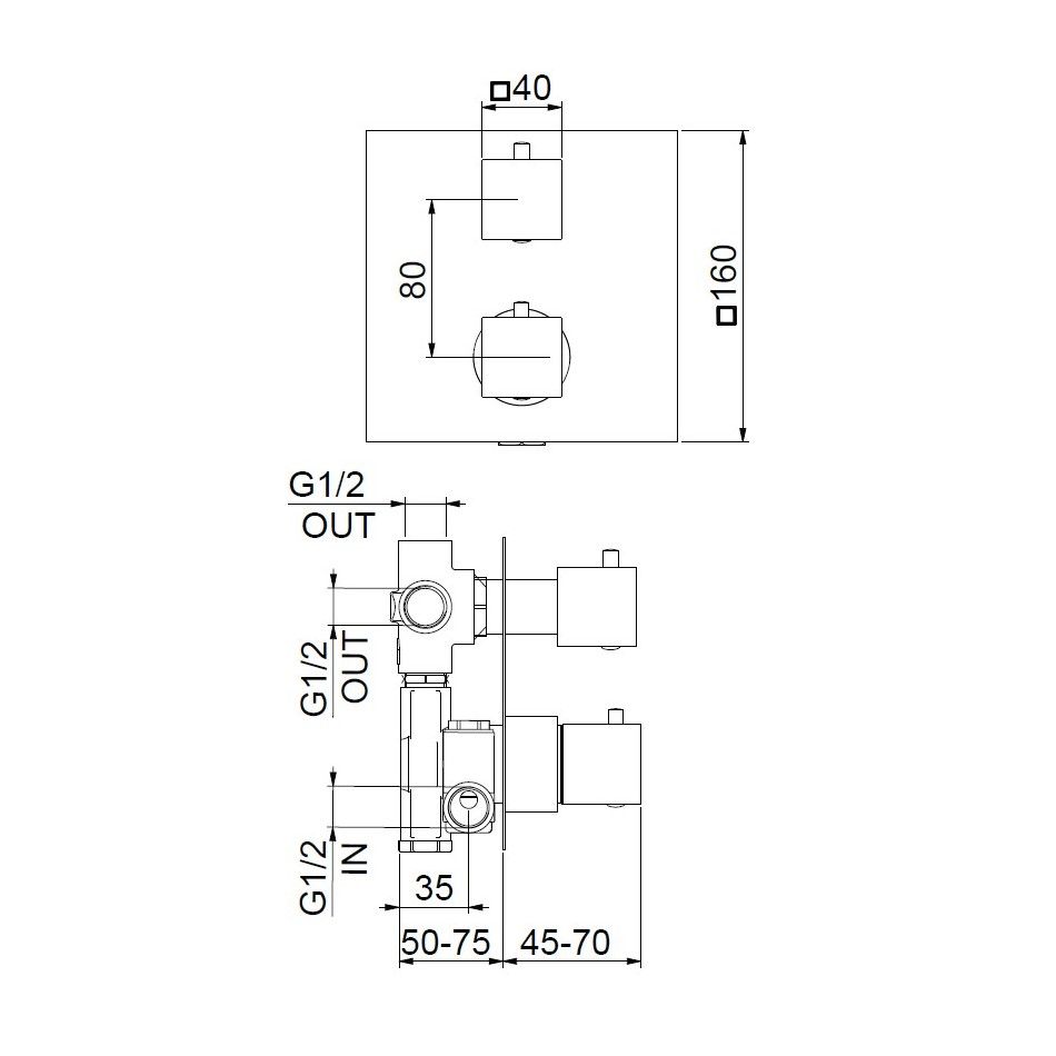 Смеситель для душа встраиваемый с термостатом Webert Pegaso PE970903010, золото, артикул PE970903010