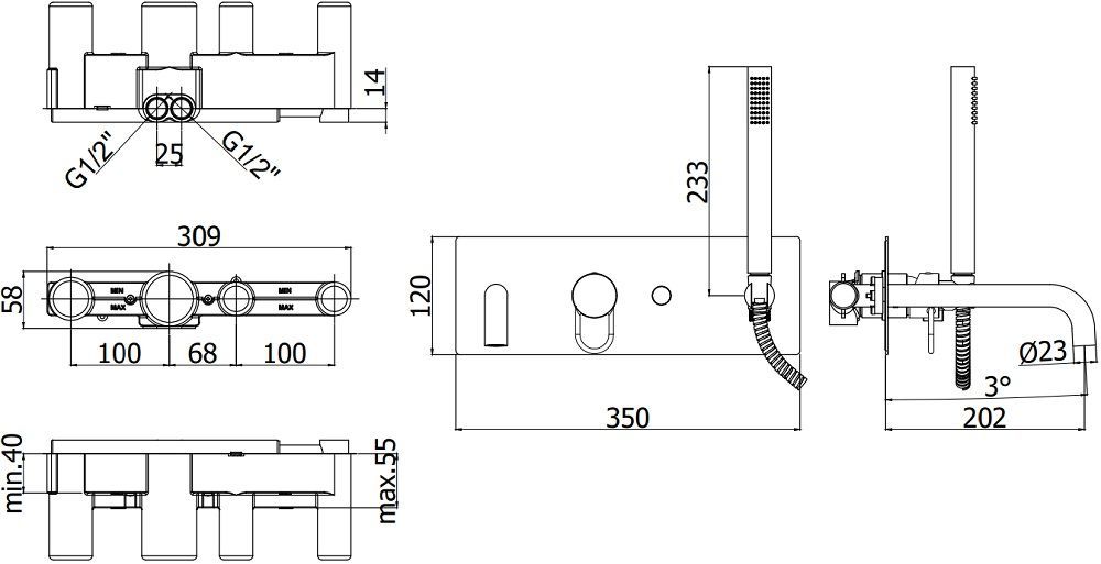 Смеситель для ванны с душем Paffoni Joker JK001NO (с внутренней частью)