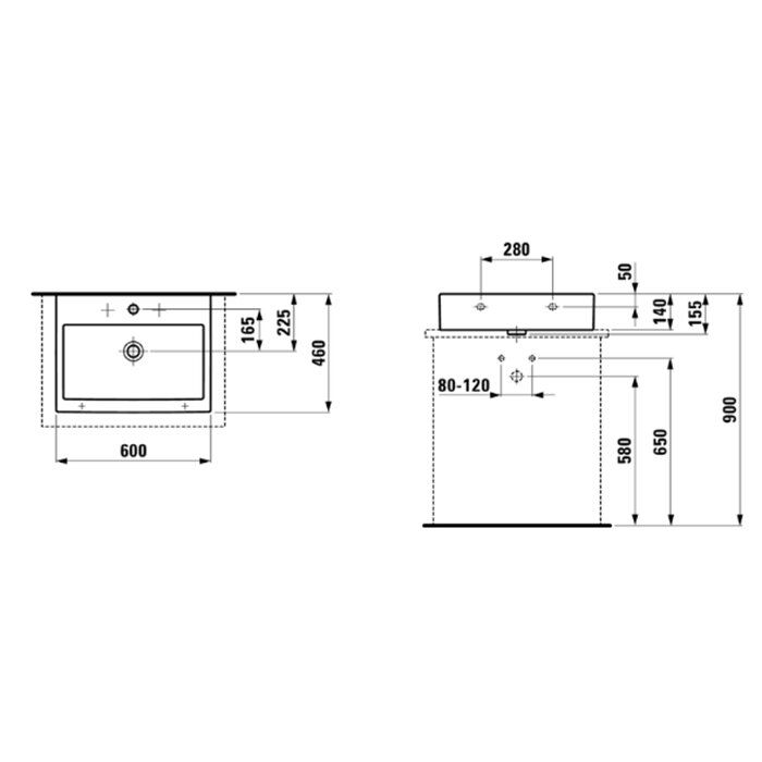 Laufen Living City Раковина 600х460х140мм без отв. под смеситель, цвет: белый (отшлифована под столешницы из камня/стекла)