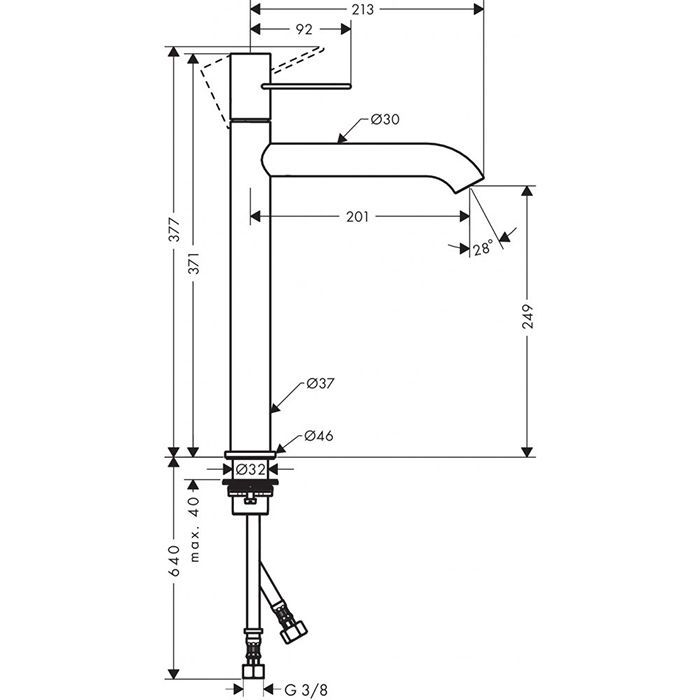 AX Uno Смеситель для раковины 250, цвет сталь AX Uno Смеситель для раковины 250, цвет сталь