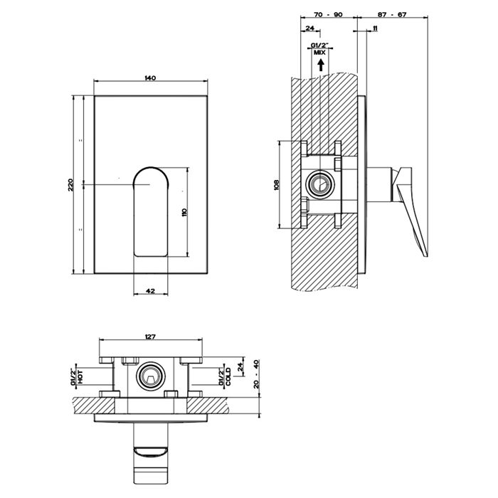 GESSI Rilievo Встраиваемый смеситель для душа на 1 источник (внешние части), цвет: хром