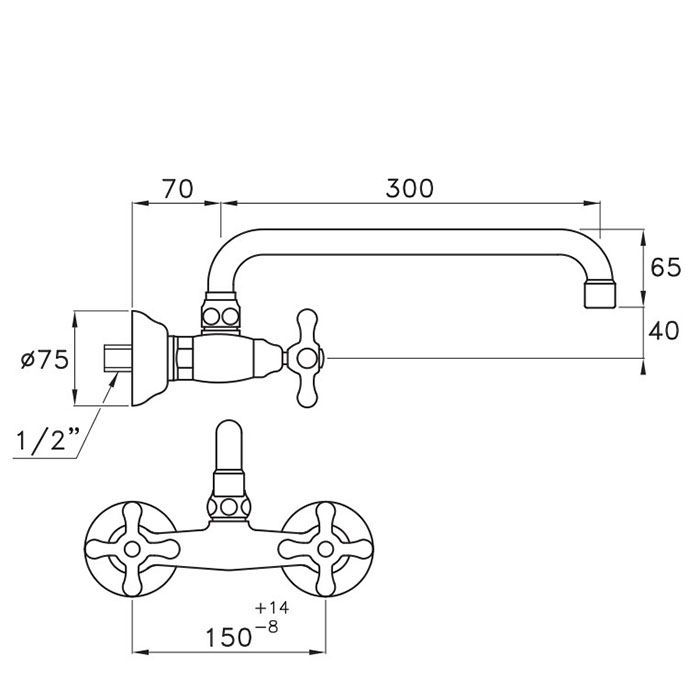 Stella Roma Смеситель для мойки настенный 3245/300, длина излива 300мм цвет: хром