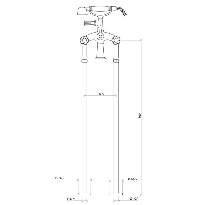 Bongio Fleur Noir Смеситель для ванны напольный с ручным душем, цвет золото/черный фарфор