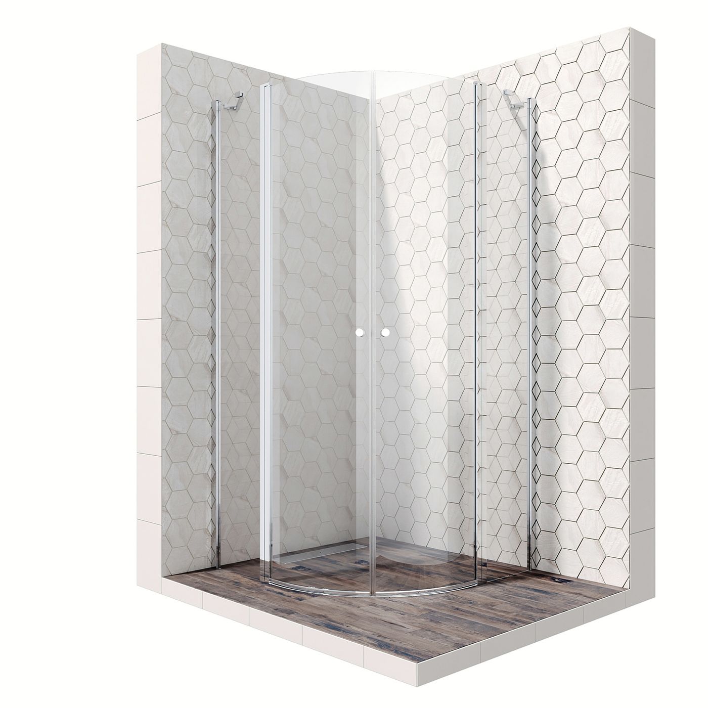 Душевой уголок Ambassador Nord 13011101-ST15, полукруглый, угловой трап, 90х90