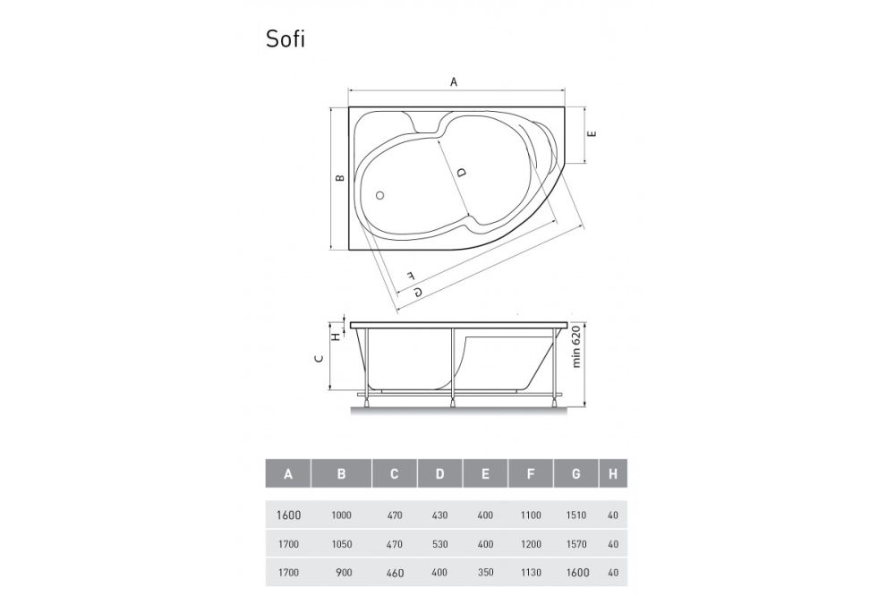 Ванна акриловая левосторонняя Relisan SOFI Гл000026214, 170x90, артикул Гл000026214