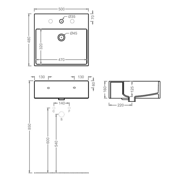 ARTCERAM QUADRO Раковина 500х480 мм., с 1 отверстием для смесителя, с переливом, цвет белый глянцевый, декор Cementina ARTCERAM QUADRO Раковина 500х480 мм., с 1 отверстием для смесителя, с переливом, цвет белый глянцевый, декор Cementina