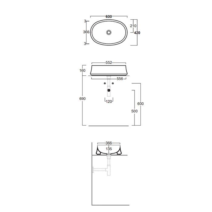 SIMAS SHARP Раковина 600х420 мм., для установки на столешницу, без перелива, без отверстий для смесителя, цвет Moka matt