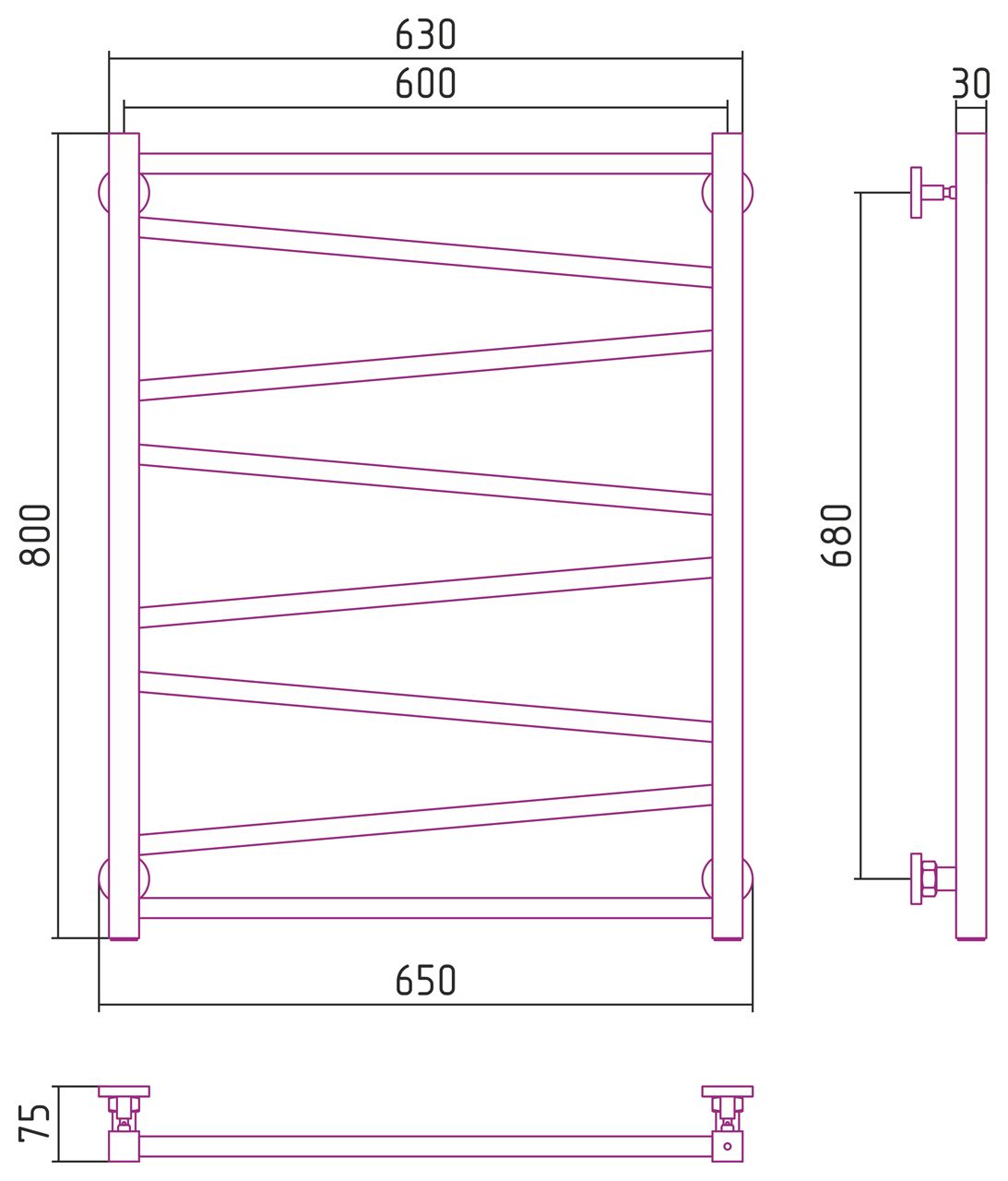 Полотенцесушитель водяной Сирокко 800х600 (Состаренная ЛАТУНЬ)