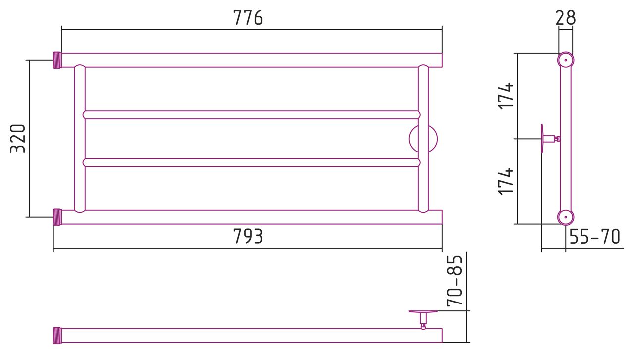Полотенцесушитель СТИЛЬЕ "Минор 0600" 320х800 (2) П (Без покрытия)
