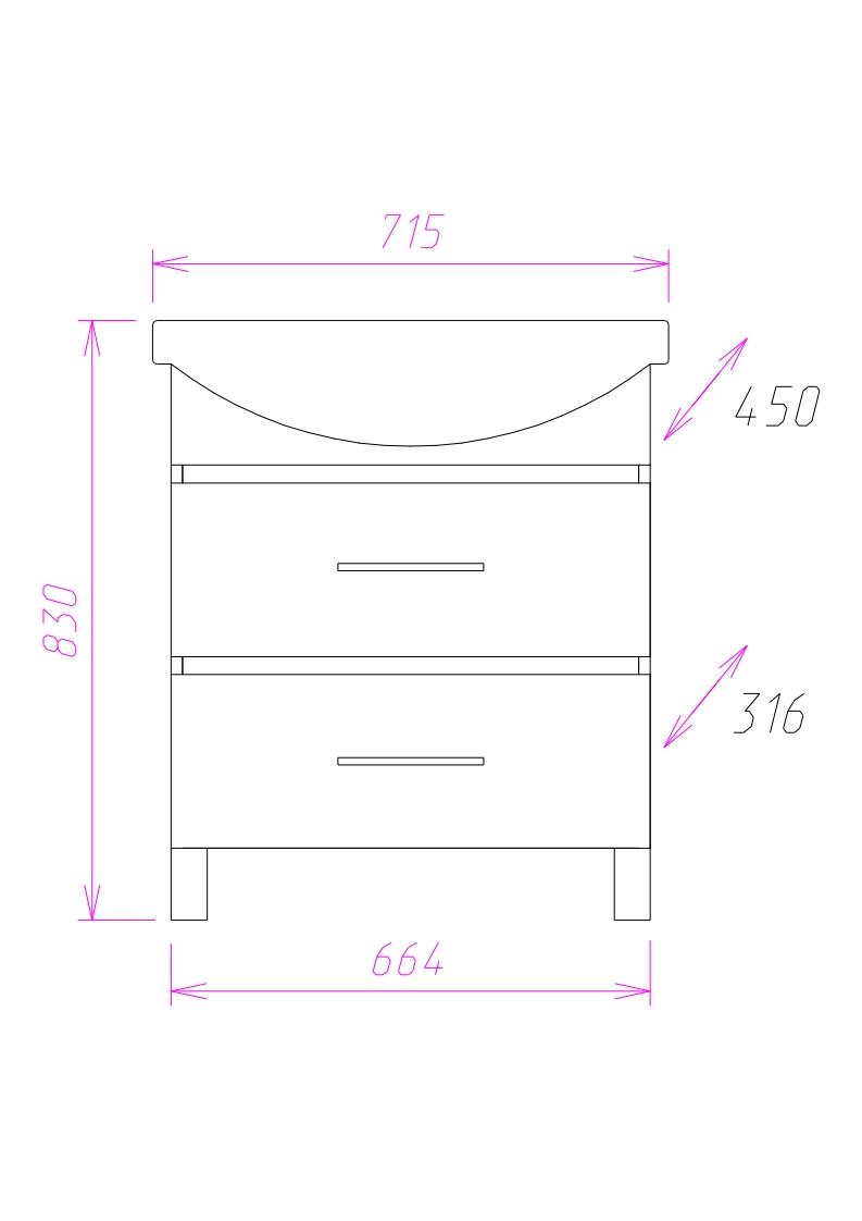 Тумба Onika Дельта 70 напольная, ясень шимо (ум. Балтика 70)