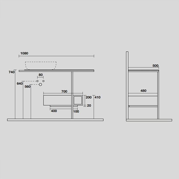 KERASAN THELMA  Структура металлическая напольная 108х74 см, нерж сталь, с полкой,ящиком, с отв под раковину,полотенце., цвет белый мат/черный матовый