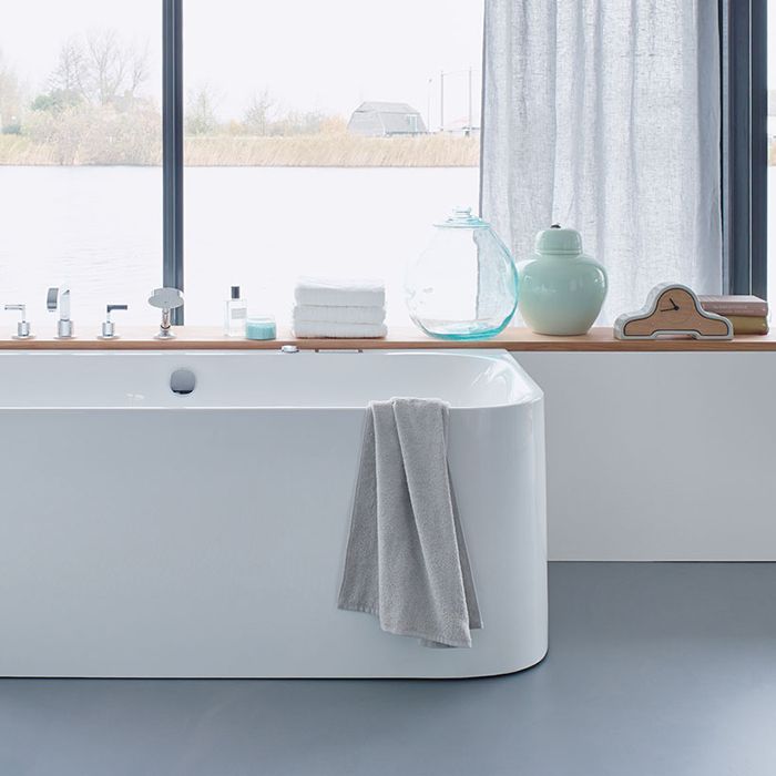 DURAVIT Happy D2 Ванна 1800х800 мм, пристенный вариант с двумя наклонами для спины, с интегр акрилов панелью  и ножками, цвет белый