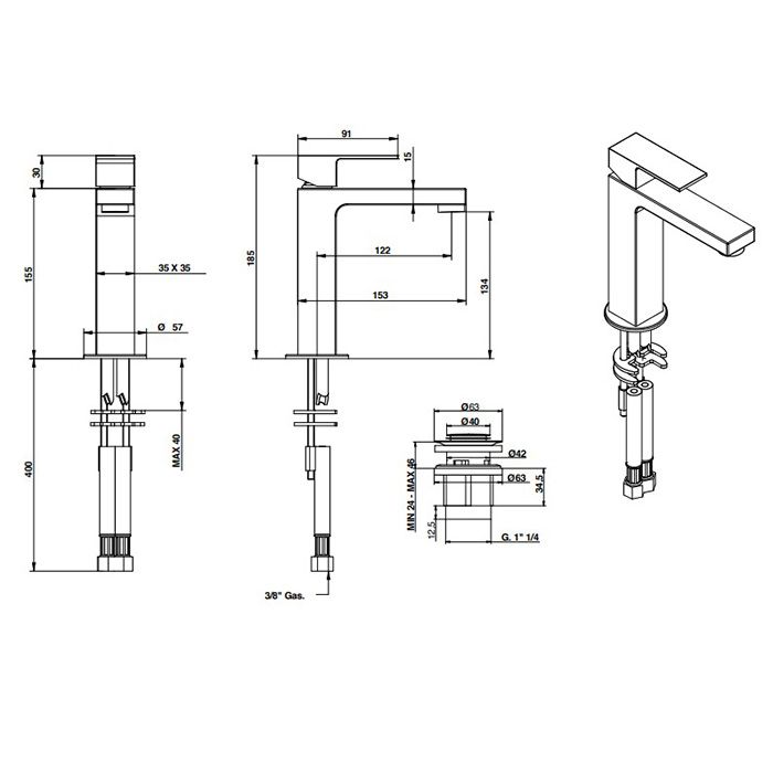 Bongio Line Смеситель для раковины на 1 отв., излив 122 см,  цвет хром