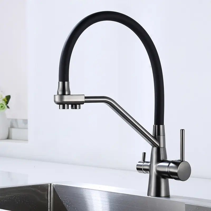 Смеситель для кухни с гибким изливом и подключением фильтра Maretti Eleganza EN31RGF14, оружейная сталь, артикул EN31RGF14