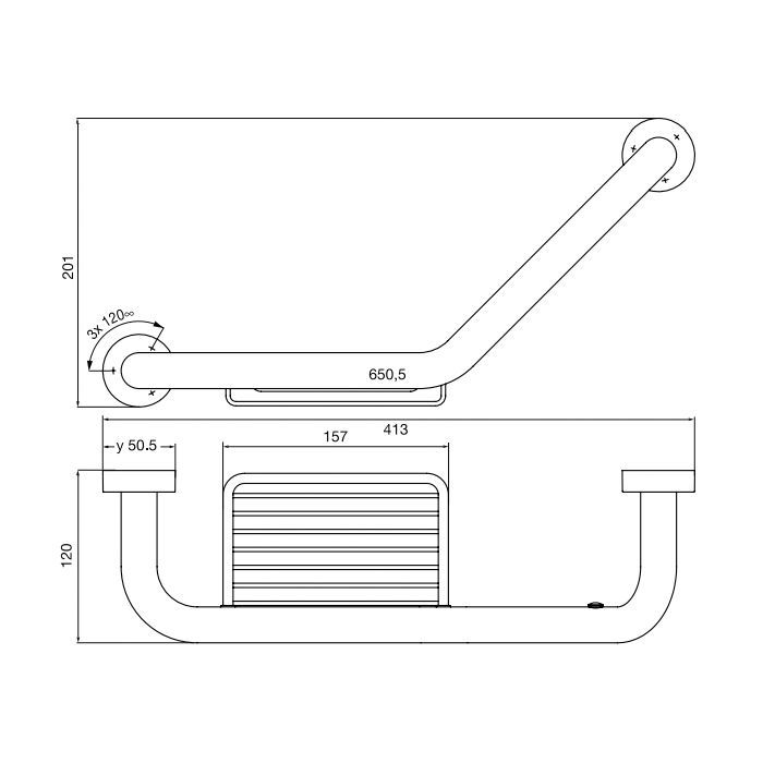 EMCO Rondo2 Поручень изогнутый, с полочкой-решеткой, 413мм, цвет хром