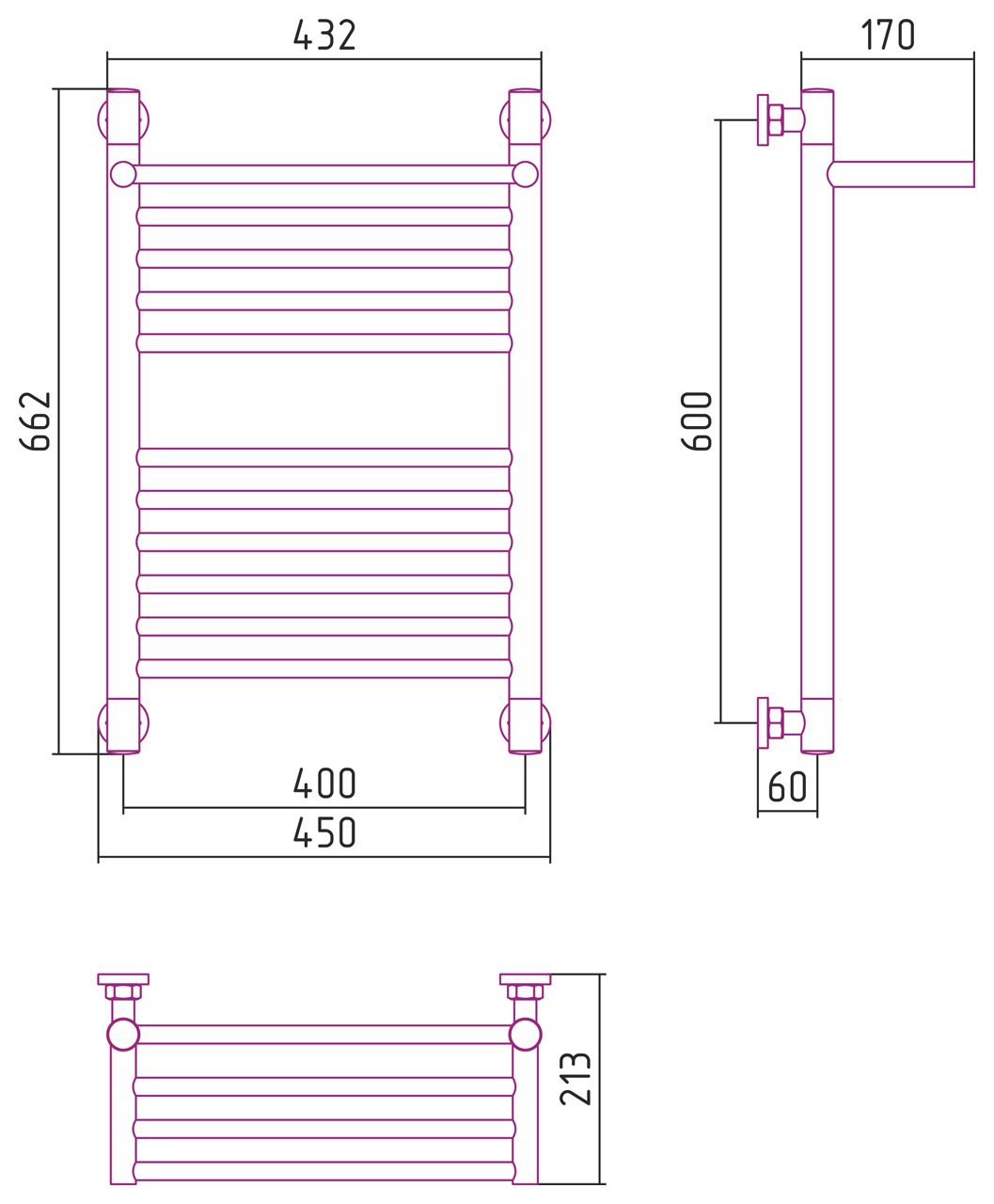 Полотенцесушитель водяной "БОГЕМА 1П +" 600х400 (Матовое ЗОЛОТО)
