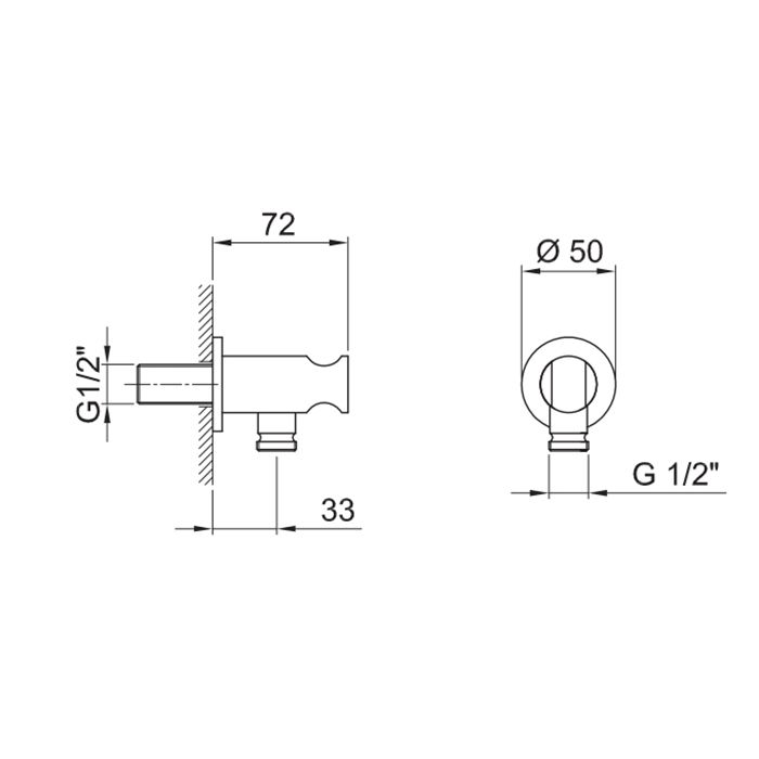 Fantini Milano Шланговое соединение на 1/2" с держателем ручного душа, цвет: матовая оружейная сталь