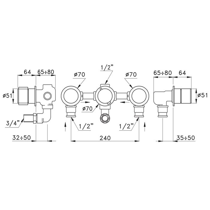 Stella Bamboo 3254TR Встраиваемый смеситель для ванны/душа  с переключателем, цвет: хром