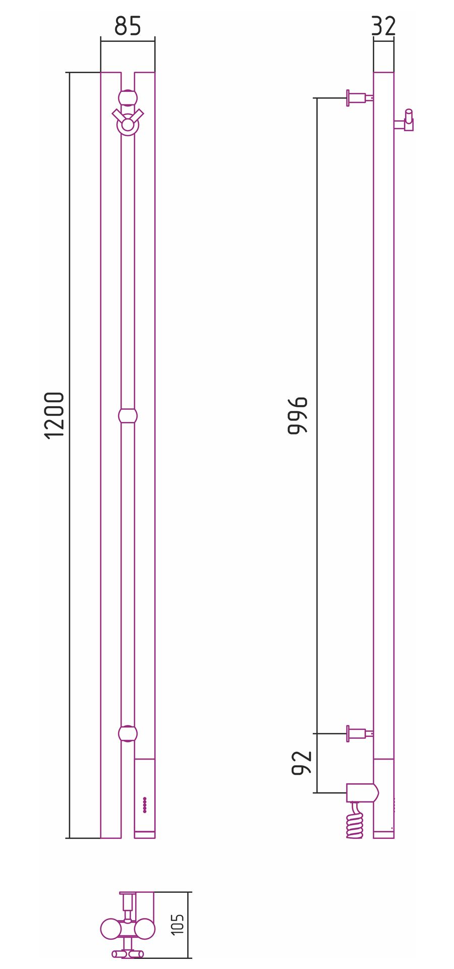 Полотенцесушитель электрический НЮАНС 3.0 1200 правый (Белый)