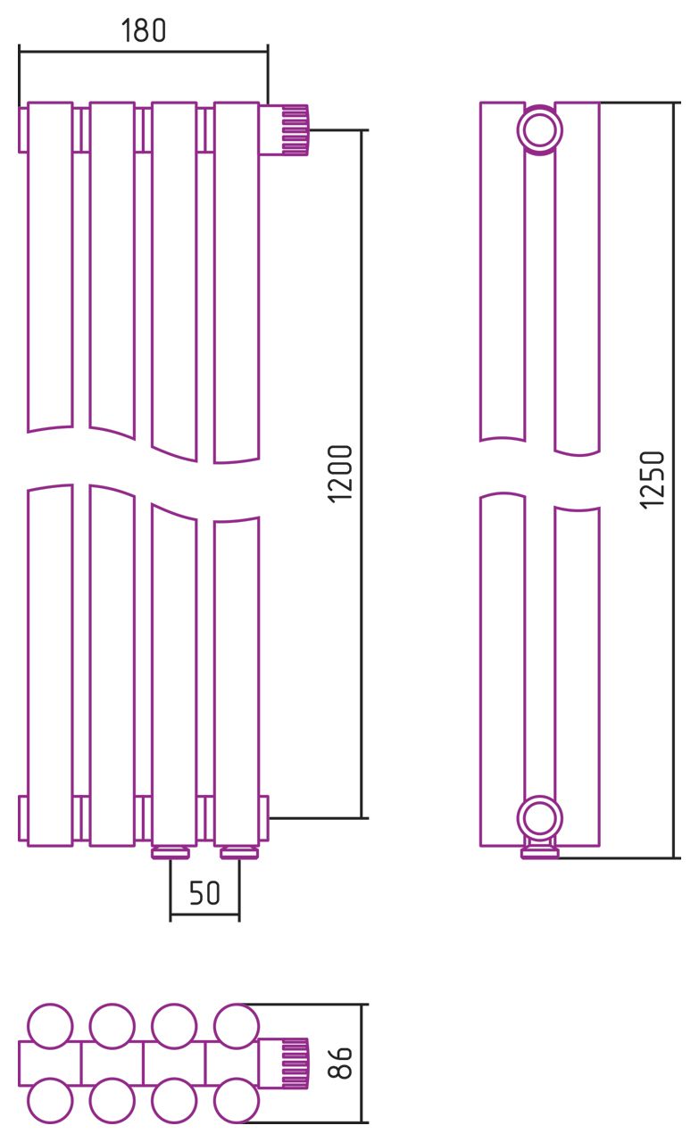 Отопительный радиатор ЭСТЕТ-11 н/ж EU50 1200х180 / 4 сек (Матовое ЗОЛОТО)