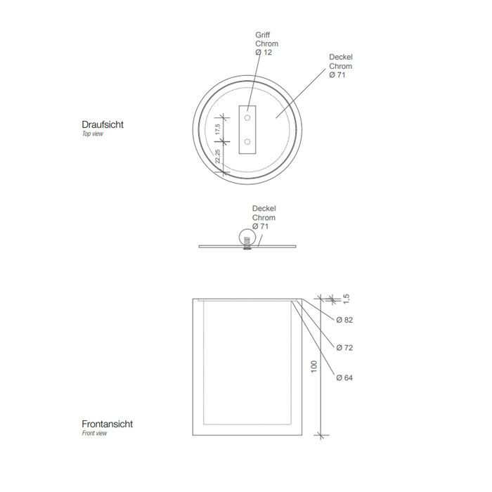 Контейнер универсальный, Decor Walther, Stone, DMD S, с крышкой, малый, ширина, мм-80, глубина, мм-80, высота, мм-115, материал-сталь нержавеющая/минеральное литье, цвет-хром/белый матовый, артикул 0971254