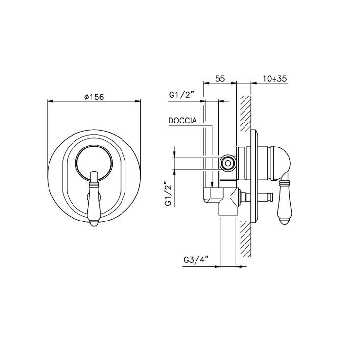 Nicolazzi El Capitan Внешняя часть встраиваемого смесителя для душа с переключением, 2 источника, цвет: бронза, артикул 3460BZ75