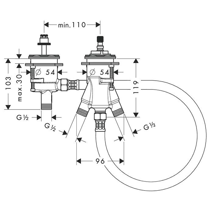 Внутрення часть, Hansgrohe, назначение-смеситель термостатический для ванны, стандарт подвода воды-1/2", комплект поставки: запорный и переключающий вентиль, картридж термостата, подходит для удаленно расположенного излива на ванну Внутрення часть, Hansgrohe, назначение-смеситель термостатический для ванны, стандарт подвода воды-1/2", комплект поставки: запорный и переключающий вентиль, картридж термостата, подходит для удаленно расположенного излива на ванну