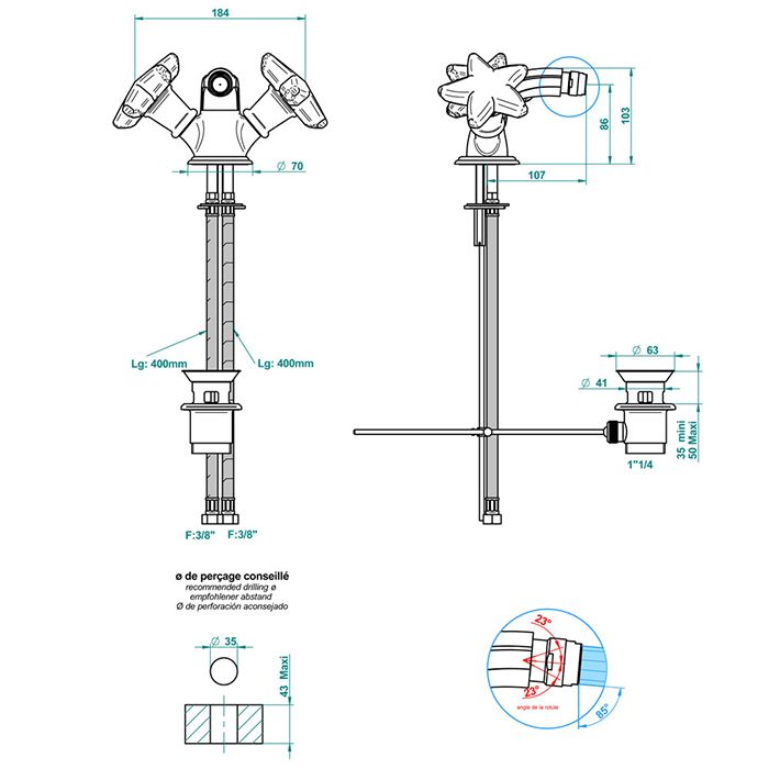 THG Oceania Смеситель для биде, цвет хром/прозрачный хрусталь