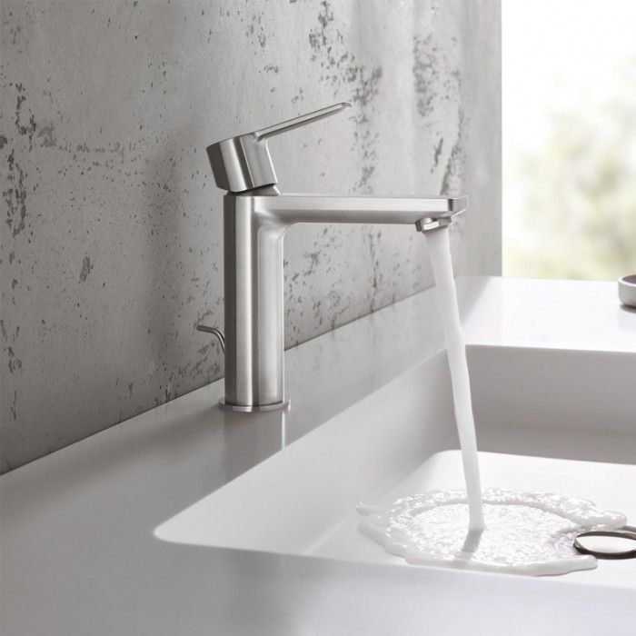 Смеситель для раковины GROHE Lineare New с донным клапаном, суперсталь (32114DC1)
