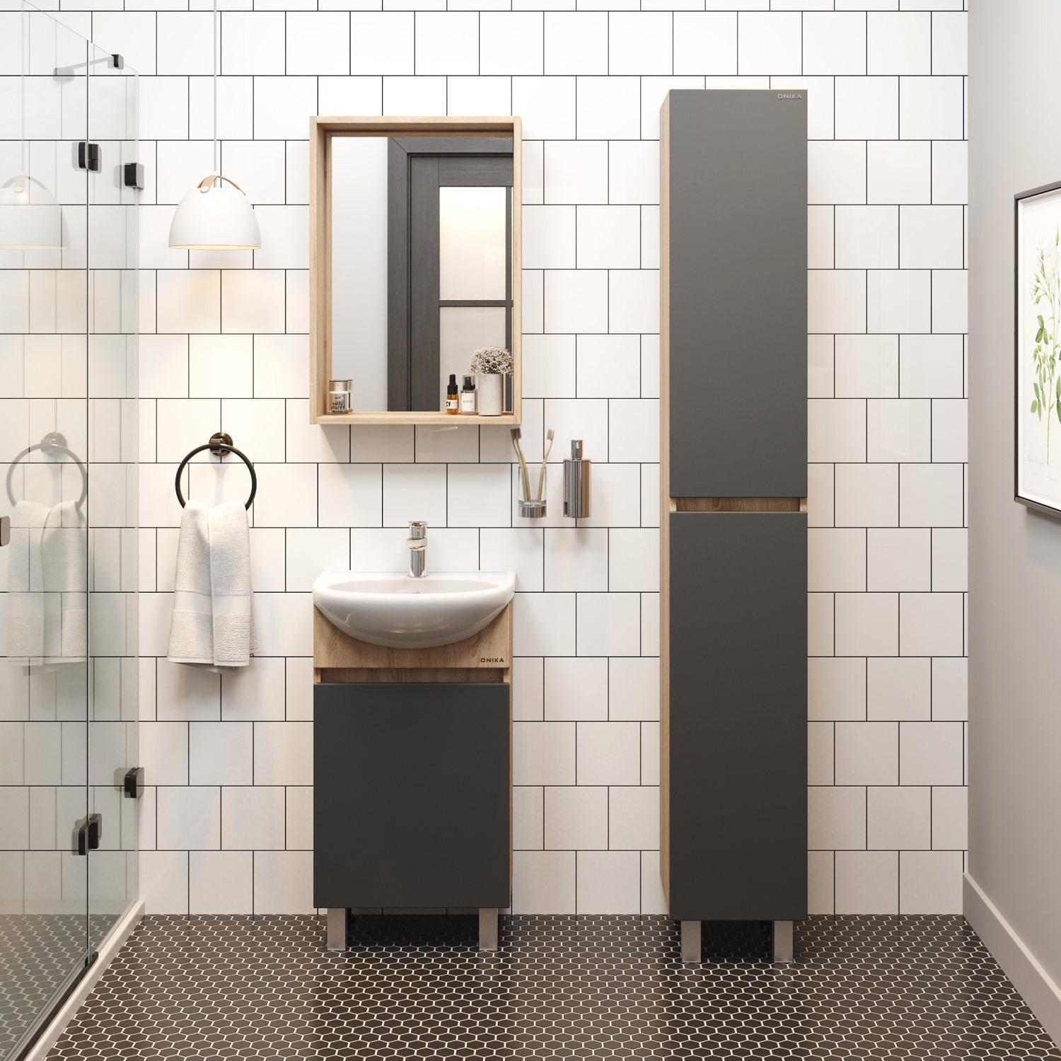 Тумба Onika Милтон 45 напольная, серая/дуб сонома (ум.Уют 45)