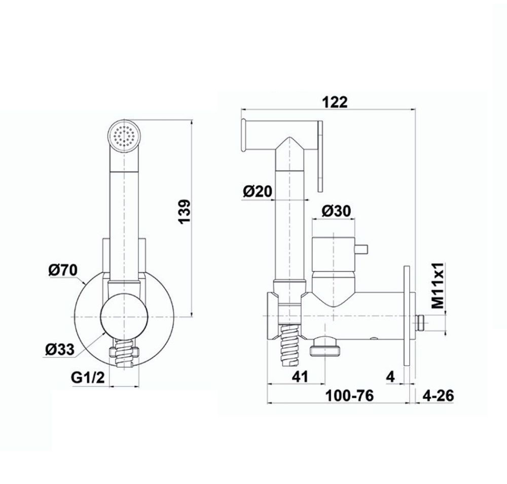 Oioli Micro, гигиенический душ со смесителем на холодную/горячую воду, без внут. части, цвет брашированное золото, артикул WEEI001RO/C47